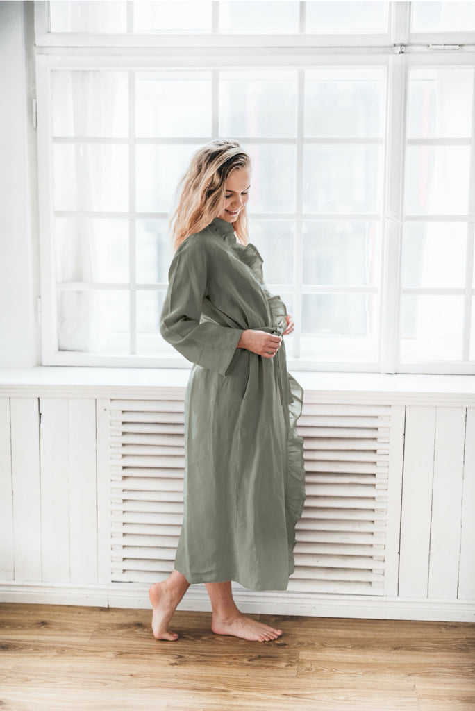 Ruffle Robe Linen Robe Organic Robe Summer Robe Bridal Robe Ruffle Bathrobe Green