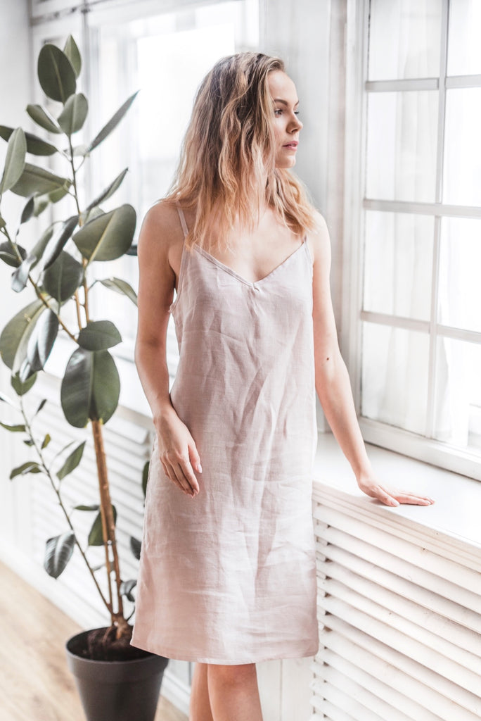 Stonewashed Linen Nightdress Linen Dress Organic Nightwear Night Dress Pink