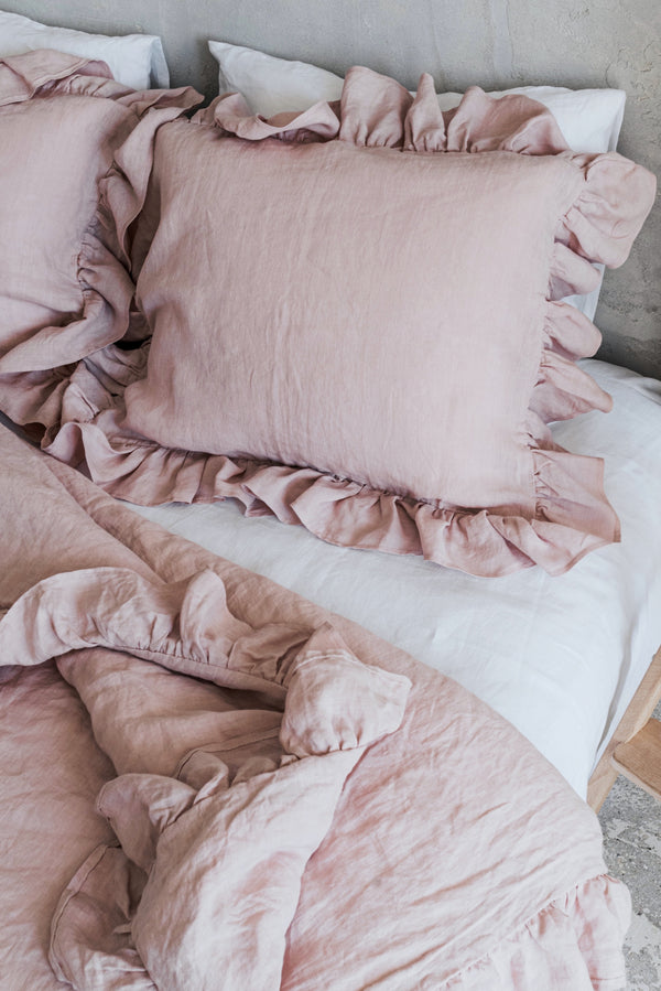 Test 17 Natural Organic Linen Ruffle Duvet Cover Set Pink 343