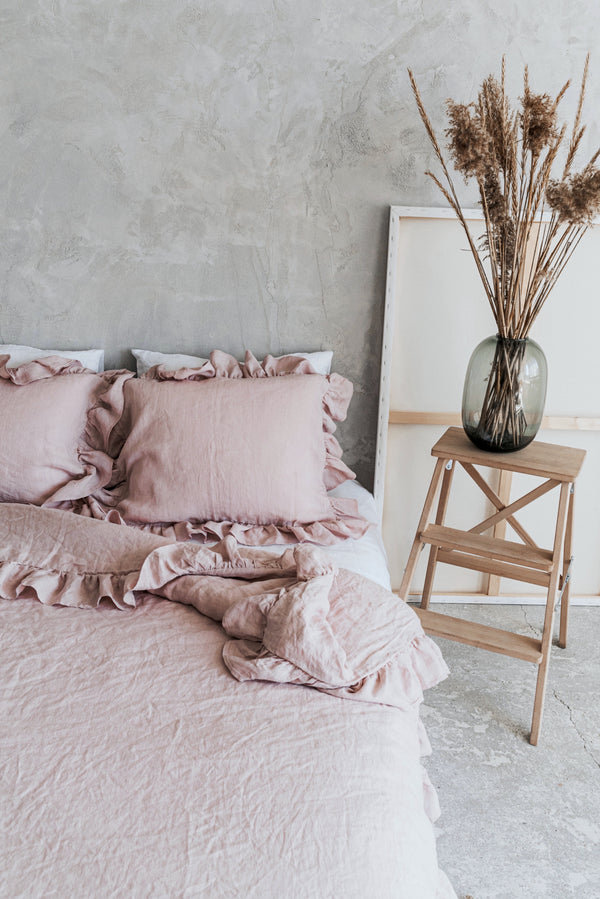 Test 20 Natural Organic Linen Ruffle Duvet Cover Set Pink 342