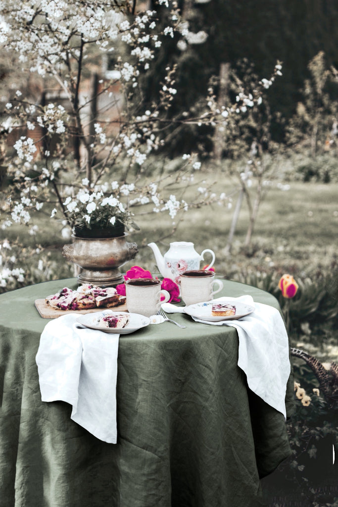 V2 Organic Linen Tablecloth Round Tablecloth Linen Tablecloth Basic Tablecloth Green 1251