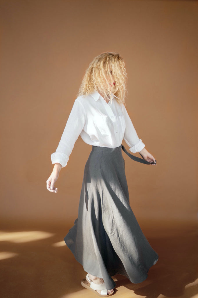 Wrap Skirt Long Linen Skirt Summer Skirt A Line Skirt Laurel Dark Grey